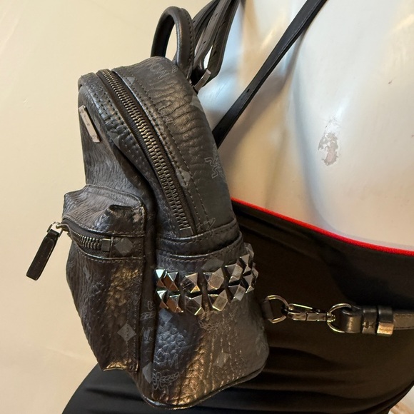 MCM AUTHENTIC Stark Bebe Boo Side Studs Backpack In Visetos Black - Picture 7 of 14